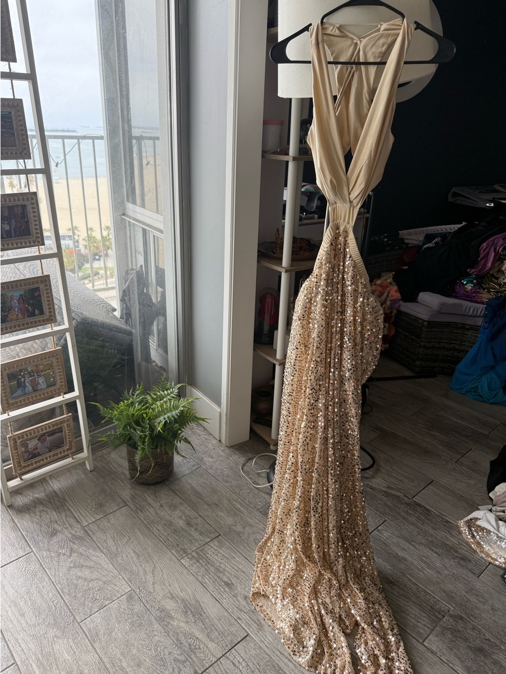 12th Tribe Champagne Sequin Halter Gown